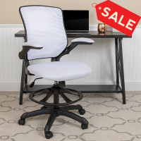 Flash Furniture BL-ZP-8805D-WH-GG Mid-Back White Mesh Ergonomic Drafting Chair with Adjustable Foot Ring and Flip-Up Arms